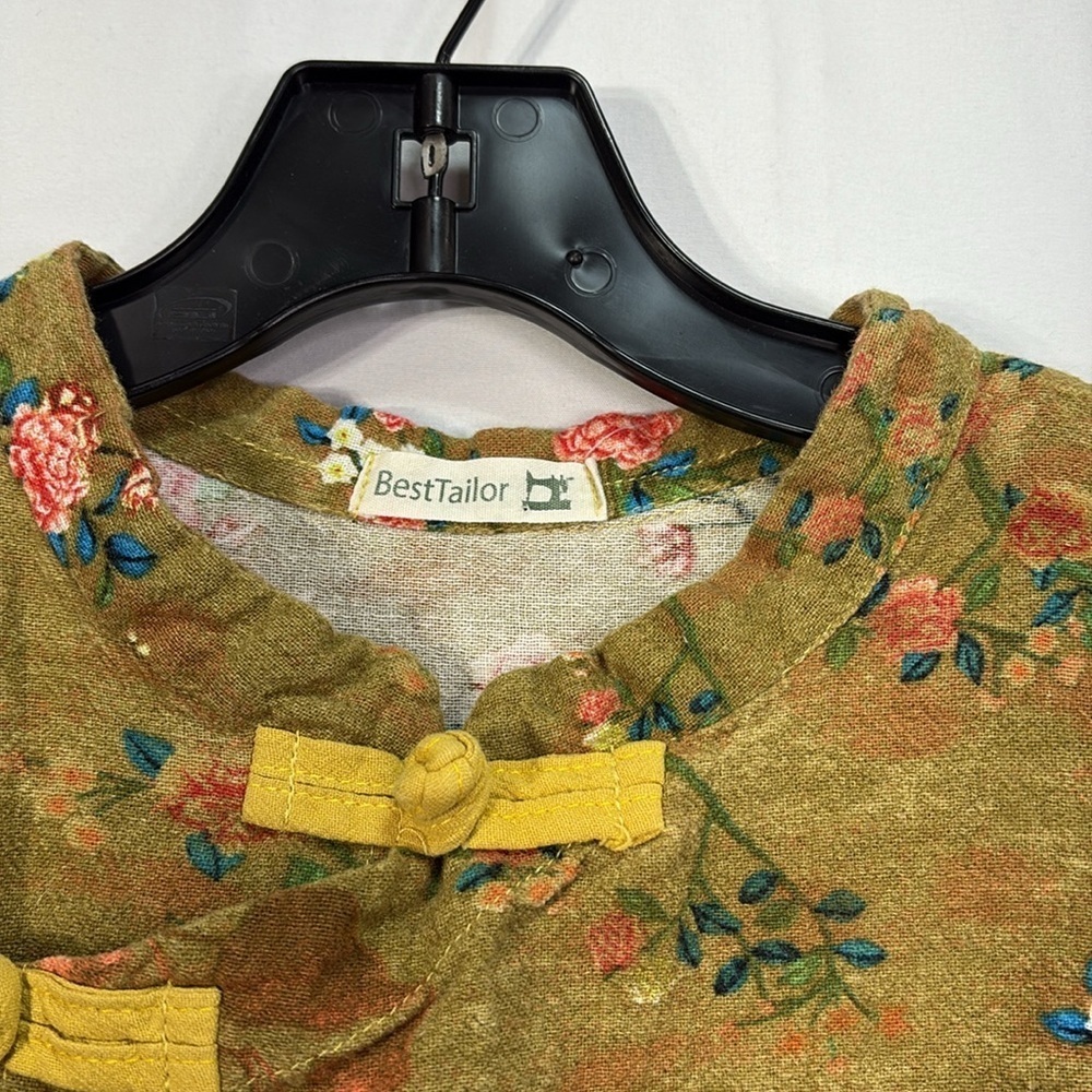 🦙 Best Tailor cotton linen blend Asian inspired floral dress - Picture 3 of 6
